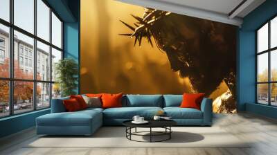 Closeup portrait of Jesus Christ with crown of thorns. Wall mural