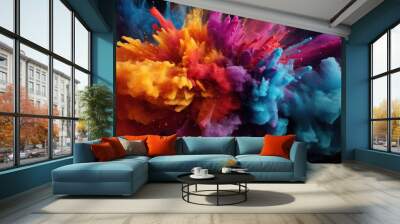 Colorful paint explosion on black background. Colorful abstract background. Wall mural