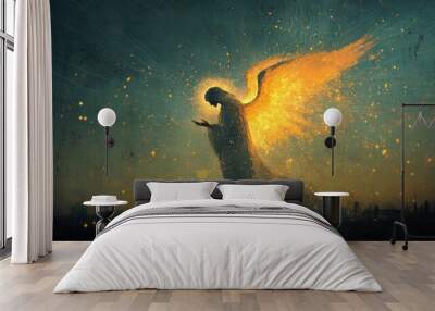 Digital illustration of an angel in the night. Wall mural