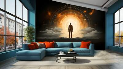 Faith. Heavenly background. Silhouette of man standing in the middle of the heavens Wall mural