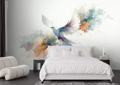 Holy Spirit. Dove on abstract colorful watercolor background. Digital art painting. Illustration. Wall mural