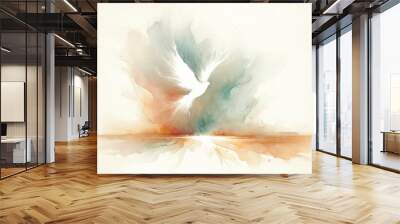 Holy Spirit. Dove on abstract colorful watercolor background. Digital art painting. Illustration. Wall mural