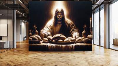 Jesus Breaking breadJesus Christ with bread during Last Supper. Wall mural