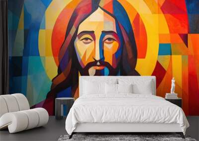 Jesus Christ, colorful abstract background, digital painting, vector illustration. Wall mural