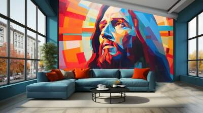 Jesus Christ. Abstract colorful background. Digital painting. Vector illustration. Wall mural