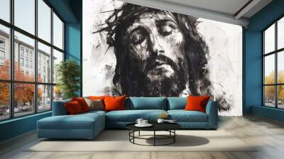 Jesus Christ. Black and white illustration Wall mural