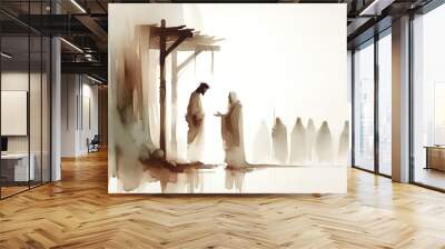 Jesus is condemned to death. Digital watercolor painting. Wall mural