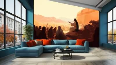 Jesus preaching to a crowd of followers in the desert Wall mural