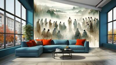 Judean Ministry of Jesus. Biblical. Christian religious watercolor Illustration Wall mural