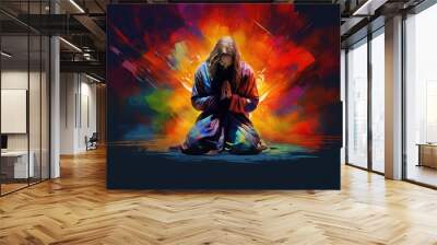 Man praying on a colorful background Wall mural