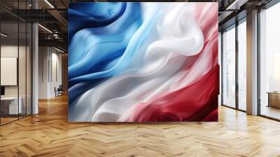 Olympic rings on top of abstract digital background or texture design of french flag colors, France national country symbol illustration wavy silk fabric background Wall mural