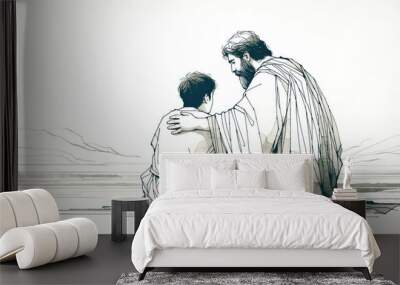 Parable of the Prodigal Son. The Return of the Prodigal Son. Digital illustration. Wall mural