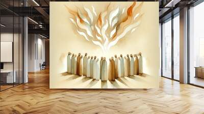 Pentecost Sunday: The Holy Spirit Comes as Tongues of Fire. Digital illustration of the Holy Spirit descending on the believers. Rear view. Wall mural