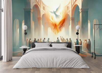 Pentecost. The descent of the Holy Spirit on the Apostles. Digital illustration. Wall mural