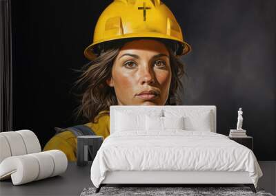 Portrait of a female worker. Building with Christ Wall mural