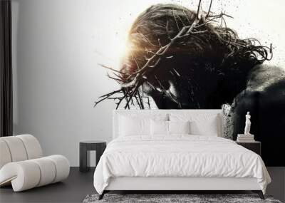 Portrait of Jesus Christ with crown of thorns on white background. Wall mural