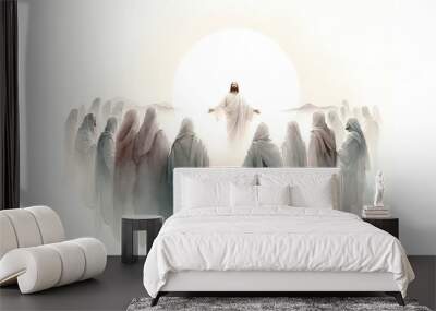 Resurrection of Jesus: Jesus appears to his followers. Life of Jesus. Digital watercolor painting. Wall mural