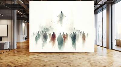 The Ascension of Jesus. Jesus ascending to Heaven after his resurrection. Digital watercolor painting. Wall mural