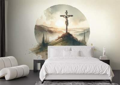 The Crucifixion. Passion. Good Friday. New Testament. Watercolor Biblical Illustration	 Wall mural