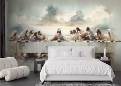 The Last Supper. Jesus. Maundy Holy Thursday. New Testament. Watercolor Biblical Illustration	 Wall mural