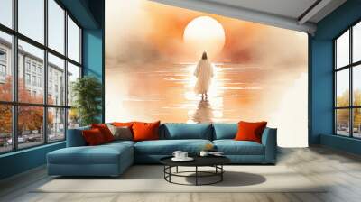 Watercolor illustration of Jesus walking
on water Wall mural