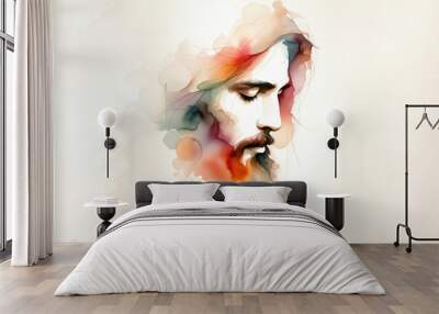 Watercolor portrait of Jesus Christ Wall mural