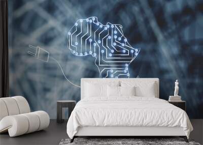 africa map made of electronic microchip circuits & plug Wall mural