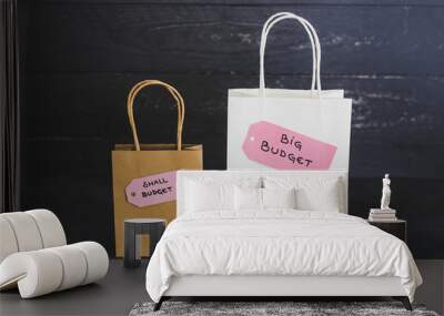 big vs small budget shopping bags with text on price tags Wall mural