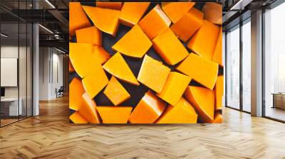 diced up butternut squash on oven tray Wall mural