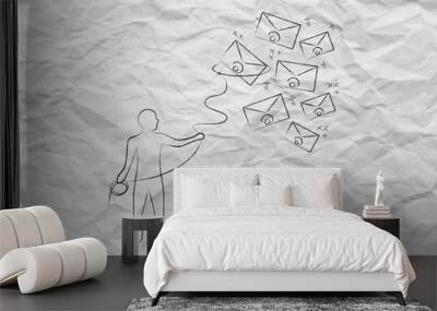 person with lasso catching envelopes, email & communication conc Wall mural