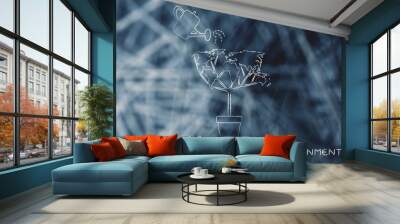 tree with world map and watering can, do your part for the envir Wall mural