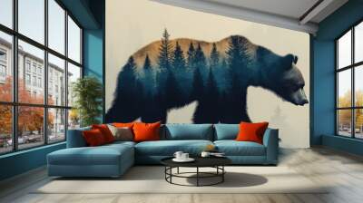 Bear Silhouette with Forest Overlay --ar 16:9 --v 6.1 Job ID: 5077a1b1-0455-4d02-9d64-5f7ff310a2ac Wall mural