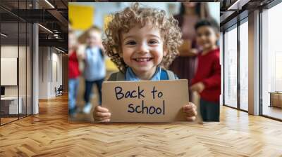 child holding sign Wall mural