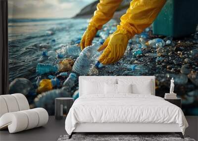 cleaning the beach Wall mural