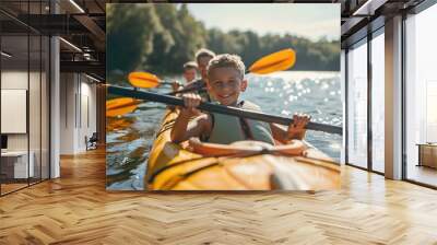 kayaking with happy family Wall mural