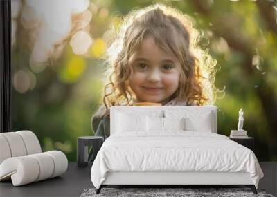 little girl eating cream Wall mural