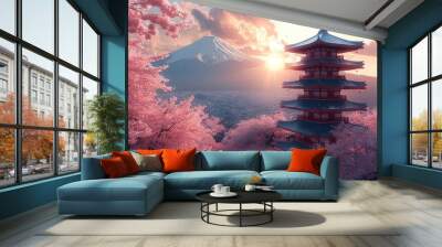 pagoda in japanese Wall mural