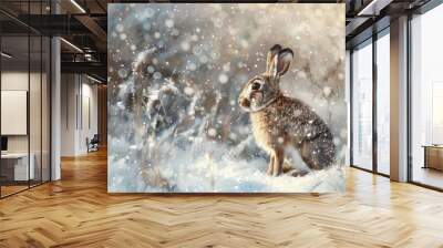 rabbit in snow Wall mural