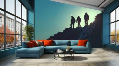 silhouette of people on top Wall mural