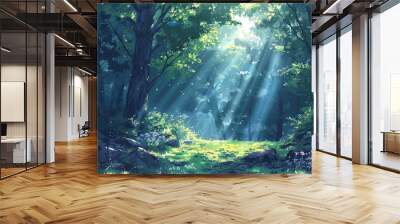 sun rays in the forest Wall mural