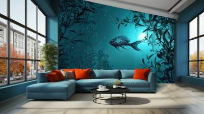 underwater scene with fishes Wall mural