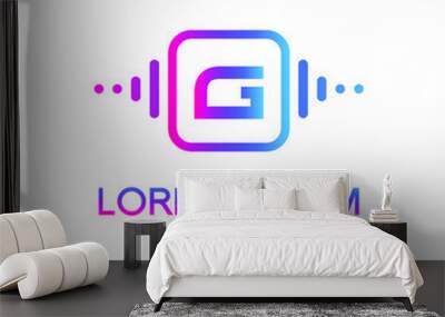 letter G with Pulse music player element. Logo template electronic music, equalizer, store, dj, nightclub, disco. Audio wave logo concept, Multimedia Technology themed, Abstract Shape vector Wall mural