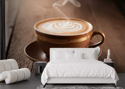 Phoenix A steaming hot cappuccino coffee cup sits on ai generative Wall mural