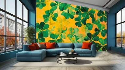 Seamless pattern of green leaf on golden for Dr. Patrick's day abstract background Wall mural