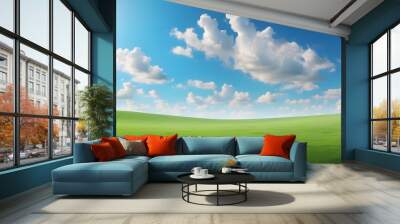 A field with blue skies and green grass Wall mural