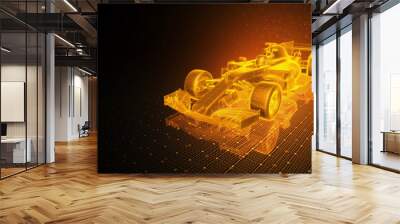 3D Wireframe Illustration of Formula One Car With Orange Theme Background Wall mural