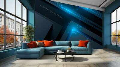 3D dimension black abstract background with blue light decoration Wall mural