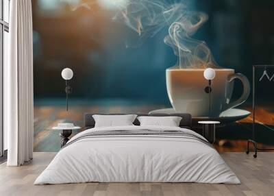 A Cup of Coffee with Steam Rising Wall mural