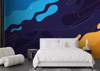 Abstract Geometric Memphis Background orange and blue wavy shape Wall mural