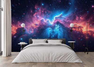 Beauty landscape panoramic blue star dust nebula Wall mural